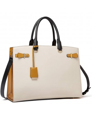 Briefcase 15.6 Inch Genuine Leather Laptop Briefcase - (Beige)