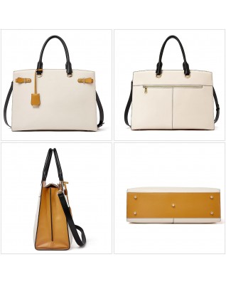 Briefcase 15.6 Inch Genuine Leather Laptop Briefcase - (Beige)