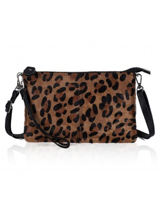 Genuine Leather Wristlet Shoulder Bag Women's Handbag - (Leopard Style)