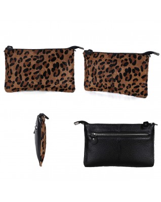 Genuine Leather Wristlet Shoulder Bag Women's Handbag - (Leopard Style)