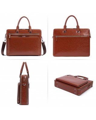 Leather Laptop Bag 15.6 Inch - (Brown)