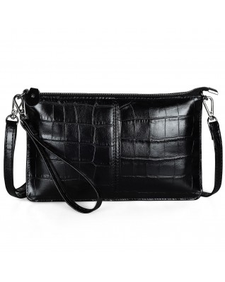 Leather Wristlet Clutch Wallet Small - (Black Square)