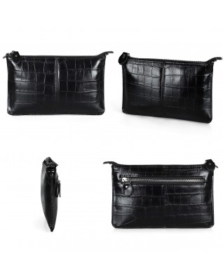 Leather Wristlet Clutch Wallet Small - (Black Square)