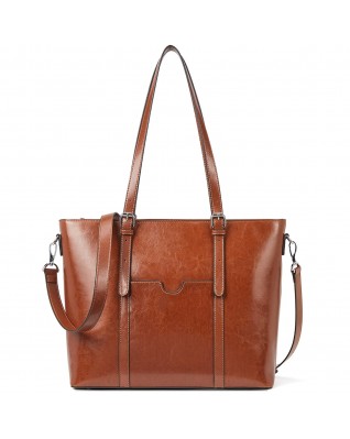 Office Shoulder Tote Vintage Briefcase 15.6 Inch - (Brown Thick)