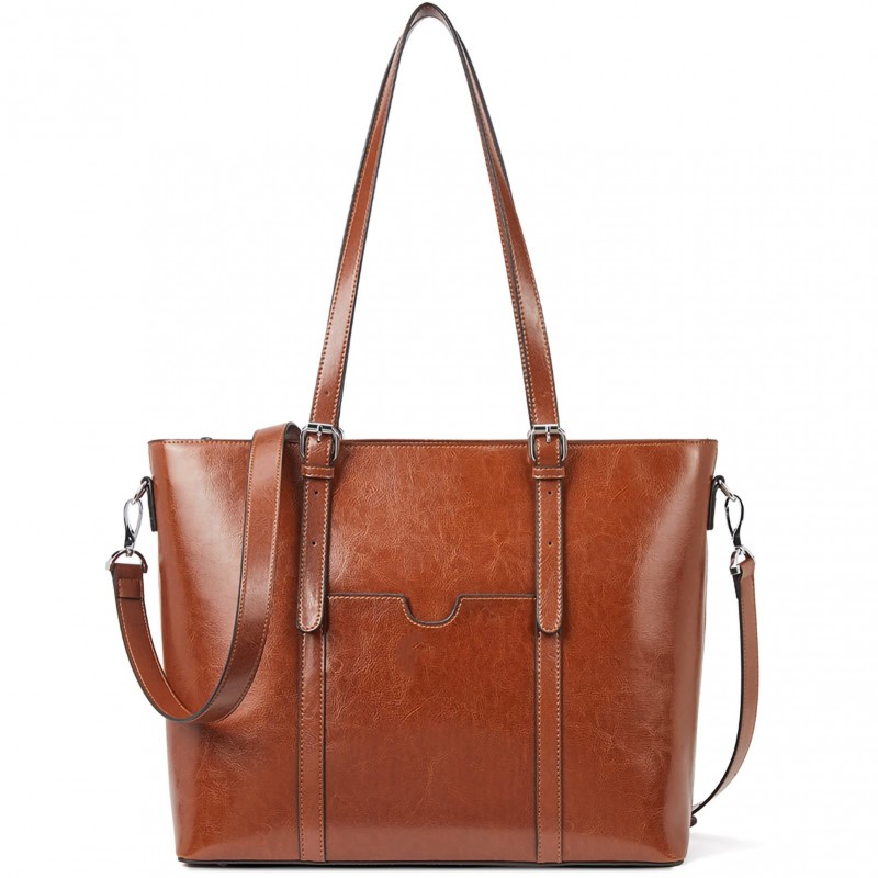 Office Shoulder Tote Vintage Briefcase 15.6 Inch - (Brown Thick)