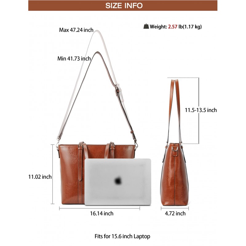 Office Shoulder Tote Vintage Briefcase 15.6 Inch - (Brown Thick)