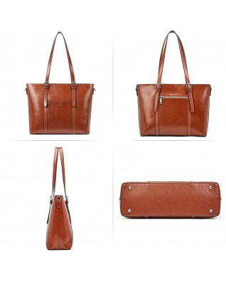 Office Shoulder Tote Vintage Briefcase 15.6 Inch - (Brown Thick)