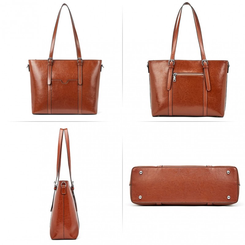 Office Shoulder Tote Vintage Briefcase 15.6 Inch - (Brown Thick)