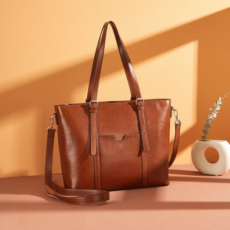 Office Shoulder Tote Vintage Briefcase 15.6 Inch - (Brown Thick)
