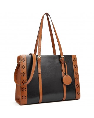 Women's 15.6" Computer Leather Briefcase - (Brown Floral Pattern)