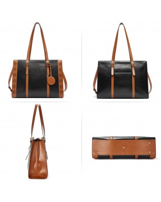 Women's 15.6" Computer Leather Briefcase - (Brown Floral Pattern)