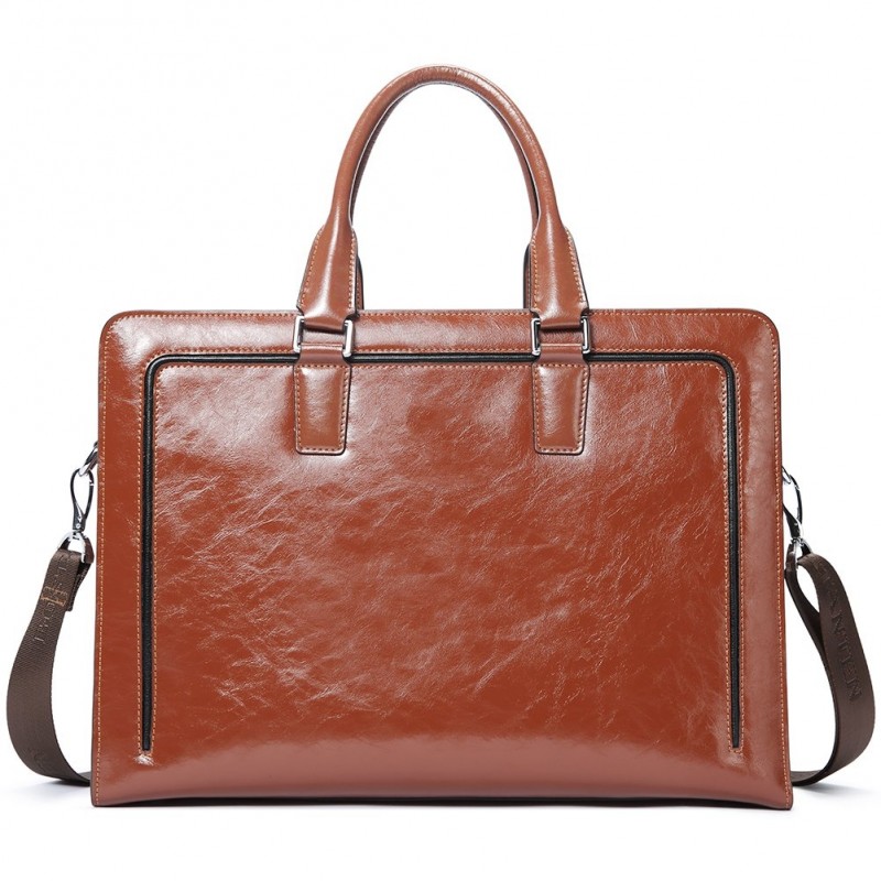 Women's Genuine Leather Business Vintage 15.6 Inch Notebook - (Shoulder Bag Brown)
