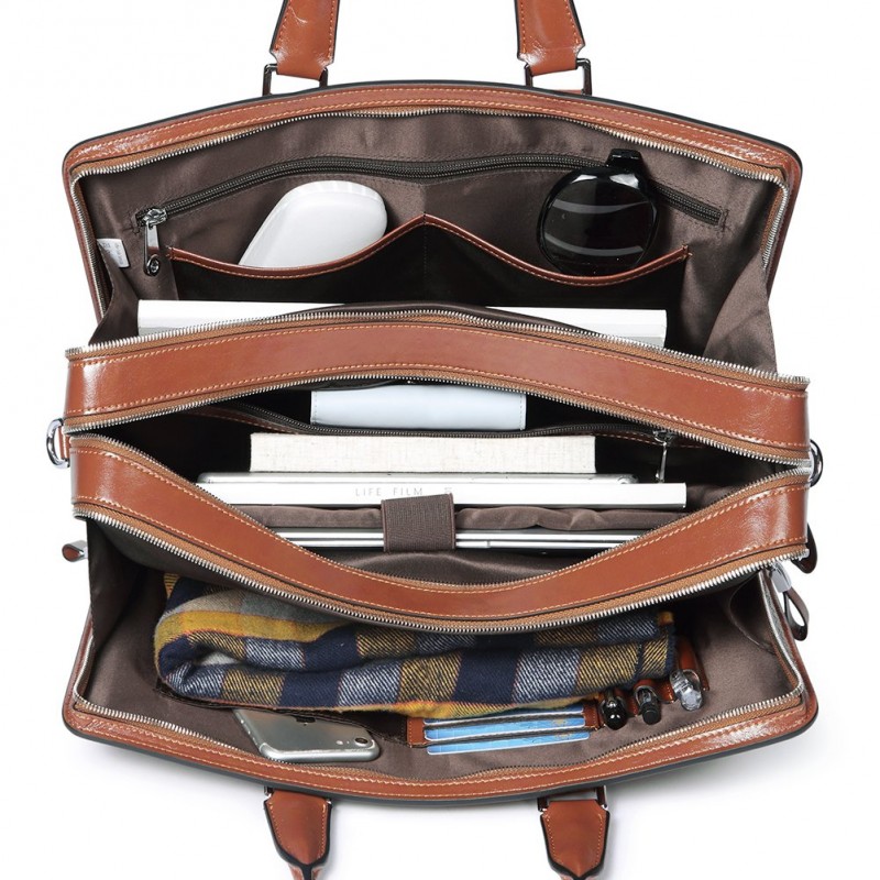 Women's Genuine Leather Business Vintage 15.6 Inch Notebook - (Shoulder Bag Brown)