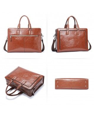 Women's Genuine Leather Business Vintage 15.6 Inch Notebook - (Shoulder Bag Brown)