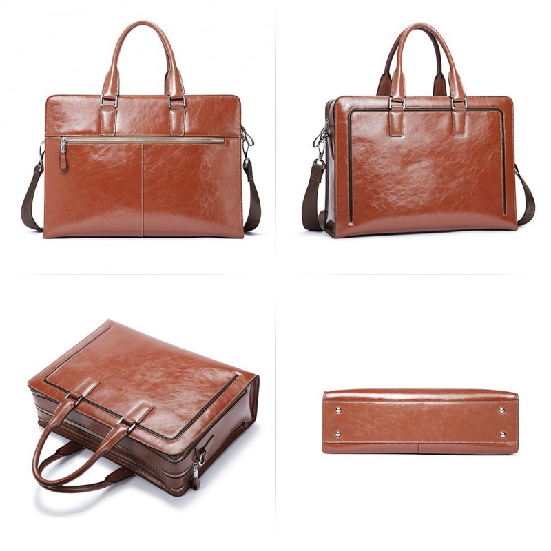 Women's Genuine Leather Business Vintage 15.6 Inch Notebook - (Shoulder Bag Brown)