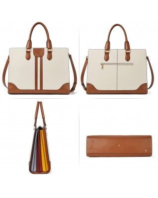 Women's Genuine Leather Laptop Briefcase 15.6 Inch Business Computer Work - (Beige)