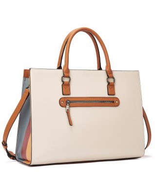 Women's Genuine Leather Laptop Briefcase 15.6 Inch Business Computer Work - (Beige)