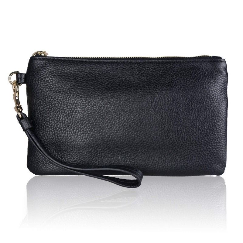 Women's Genuine Leather Wristlet Clutch Wallet - (Black)