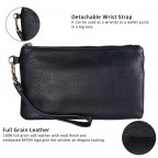 Women's Genuine Leather Wristlet Clutch Wallet - (Black)
