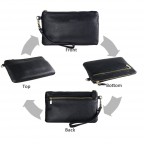 Women's Genuine Leather Wristlet Clutch Wallet - (Black)