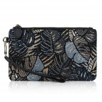 Women's Genuine Leather Wristlet Clutch Wallet - (Black Leaves)