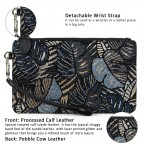 Women's Genuine Leather Wristlet Clutch Wallet - (Black Leaves)