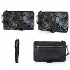 Women's Genuine Leather Wristlet Clutch Wallet - (Black Leaves)