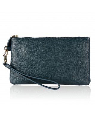 Women's Genuine Leather Wristlet Clutch Wallet - (Dark Green)