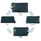 Women's Genuine Leather Wristlet Clutch Wallet - (Dark Green)