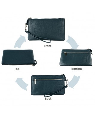 Women's Genuine Leather Wristlet Clutch Wallet - (Dark Green)