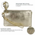 Women's Genuine Leather Wristlet Clutch Wallet - (Gold Zipper)