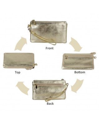 Women's Genuine Leather Wristlet Clutch Wallet - (Gold Zipper)