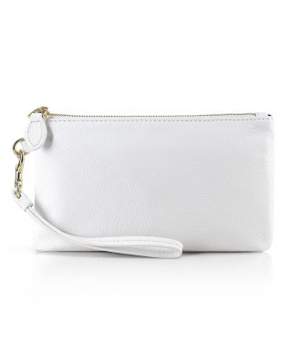 Women's Genuine Leather Wristlet Clutch Wallet - (Pure White)