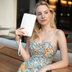Women's Genuine Leather Wristlet Clutch Wallet - (Pure White)