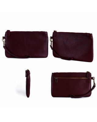 Women's Genuine Leather Wristlet Clutch Wallet - (Red Classic)