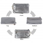Women's Genuine Leather Wristlet Clutch Wallet, - (Silver Style)