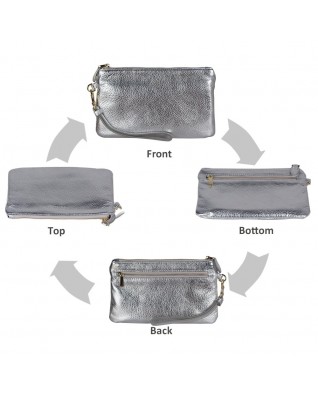 Women's Genuine Leather Wristlet Clutch Wallet, - (Silver Style)