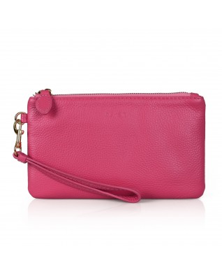 Women's Genuine Leather Wristlet Clutch Wallet - (Pink)