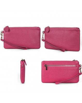 Women's Genuine Leather Wristlet Clutch Wallet - (Pink)