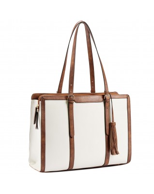 Women's Laptop Handbag 15.6 Inch Leather Briefcase - (Beige)