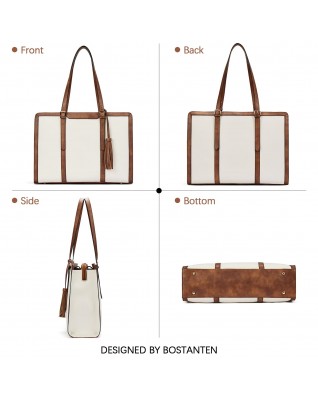 Women's Laptop Handbag 15.6 Inch Leather Briefcase - (Beige)