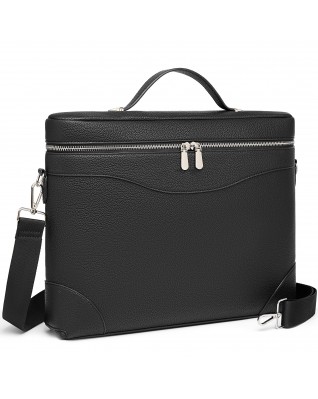 Work Tote Leather Briefcase Travel Bag 16 Inch - (Black Lightweight)