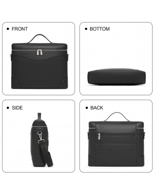 Work Tote Leather Briefcase Travel Bag 16 Inch - (Black Lightweight)
